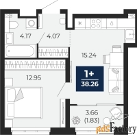 1 - комн.  квартира, 38.26 м², 8/16 эт.