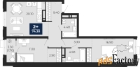 2 - комн.  квартира, 74.2 м², 7/24 эт.