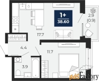 1 - комн.  квартира, 38.6 м², 13/14 эт.