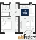 1 - комн.  квартира, 38.86 м², 3/22 эт.