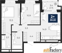 2 - комн.  квартира, 59.2 м², 9/16 эт.