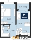 1 - комн.  квартира, 38.4 м², 16/23 эт.