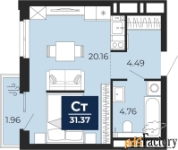 1 - комн.  квартира, 30 м², 2/20 эт.