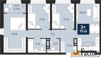 3 - комн.  квартира, 73.45 м², 8/22 эт.