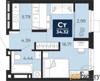 1 - комн.  квартира, 34.32 м², 22/23 эт.