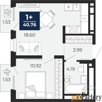 1 - комн.  квартира, 38.62 м², 13/23 эт.