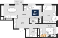 2 - комн.  квартира, 64 м², 13/19 эт.