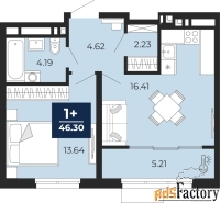 1 - комн.  квартира, 46.3 м², 13/19 эт.