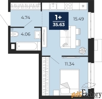 1 - комн.  квартира, 35.63 м², 2/24 эт.