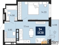 1 - комн.  квартира, 43.52 м², 17/20 эт.