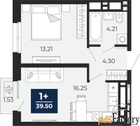 1 - комн.  квартира, 38.43 м², 22/24 эт.