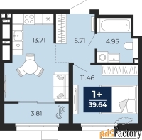 1 - комн.  квартира, 39.64 м², 13/17 эт.