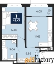 1 - комн.  квартира, 42.43 м², 9/19 эт.