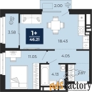 1 - комн.  квартира, 44.81 м², 2/23 эт.
