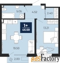 1 - комн.  квартира, 45.28 м², 2/19 эт.