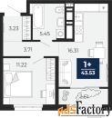 1 - комн.  квартира, 43.53 м², 9/17 эт.