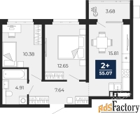 2 - комн.  квартира, 53.23 м², 2/19 эт.