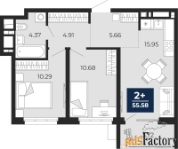 2 - комн.  квартира, 53.72 м², 13/23 эт.