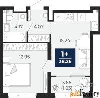 1 - комн.  квартира, 38.26 м², 10/16 эт.