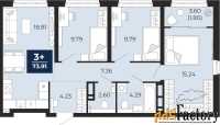 3 - комн.  квартира, 73.91 м², 8/21 эт.