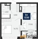 1 - комн.  квартира, 43.9 м², 13/18 эт.
