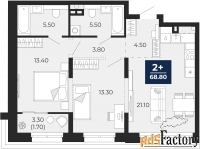 2 - комн.  квартира, 68.8 м², 2/18 эт.