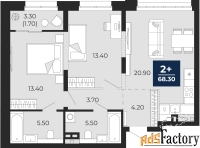 2 - комн.  квартира, 68.3 м², 2/18 эт.