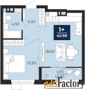 1 - комн.  квартира, 42.9 м², 3/9 эт.