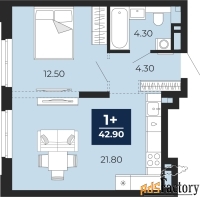 1 - комн.  квартира, 42.9 м², 14/18 эт.