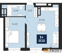 1 - комн.  квартира, 50.5 м², 22/24 эт.