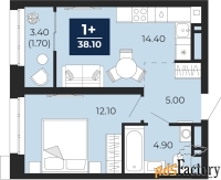 1 - комн.  квартира, 38.1 м², 16/24 эт.