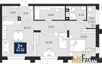 2 - комн.  квартира, 67.3 м², 2/20 эт.