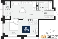 1 - комн.  квартира, 50.4 м², 9/20 эт.