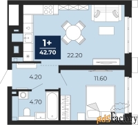 1 - комн.  квартира, 42.7 м², 15/18 эт.