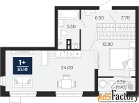1 - комн.  квартира, 51.1 м², 2/24 эт.