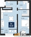 1 - комн.  квартира, 54.5 м², 2/24 эт.