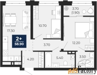 2 - комн.  квартира, 58.9 м², 2/18 эт.