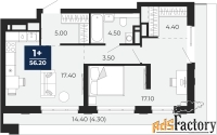 1 - комн.  квартира, 56.2 м², 17/18 эт.