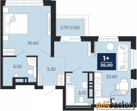 1 - комн.  квартира, 56 м², 17/18 эт.