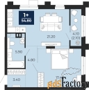 1 - комн.  квартира, 54.8 м², 2/20 эт.