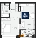 1 - комн.  квартира, 43.9 м², 11/18 эт.