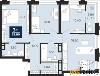 3 - комн.  квартира, 79.8 м², 14/18 эт.