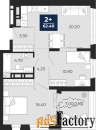 2 - комн.  квартира, 62.4 м², 13/18 эт.