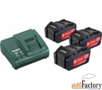 набор аккумуляторов и зарядное устройство metabo 18v basic-set 4,0 3х4