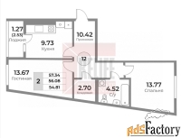 2 - комн.  квартира, 57.34 м², 3/10 эт.