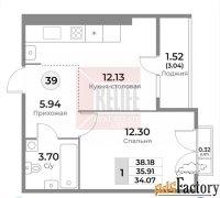 1 - комн.  квартира, 38.18 м², 10/10 эт.
