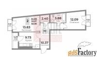2 - комн.  квартира, 54.83 м², 9/10 эт.