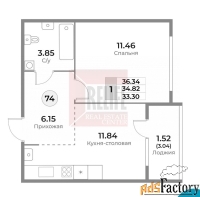 1 - комн.  квартира, 36.34 м², 9/10 эт.