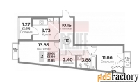 2 - комн.  квартира, 56.62 м², 10/10 эт.