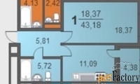 1 - комн.  квартира, 43 м², 9/16 эт.